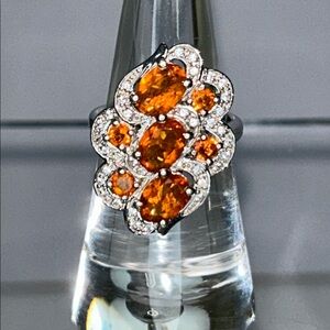 NWOT Genuine Fire Opal White Topaz Gemstone Sterling Silver Designer Ring Boho